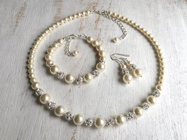 Bridal Pearl Jewelry Bridal Jewelry Set Pearl Jewelry Set Wedding Pearl Necklace Wedding Jewelry Set for Brides and Bridesmaids Swarovski image 7