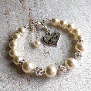 Mother of the groom gift from bride bracelet. Mother of the bride gift from daughter. Mom wedding gift. Pearl bracelet necklace jewelry set. image 2