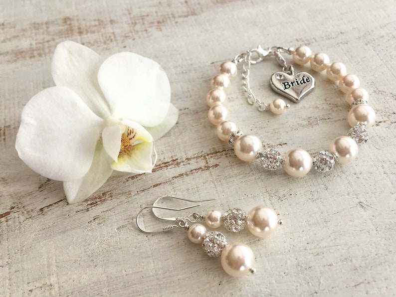 Bridal Pearl Jewelry Bridal Jewelry Set Pearl Jewelry Set Wedding Pearl Necklace Wedding Jewelry Set for Brides and Bridesmaids Swarovski image 2