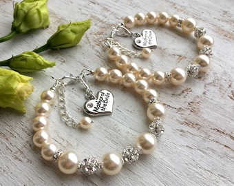 Mother Of The Groom Gift, Mother in Law Wedding Gift, Mother Of The Bride Gift, Mom Bracelet From Daughter On Wedding Day, Pearl Jewelry Set