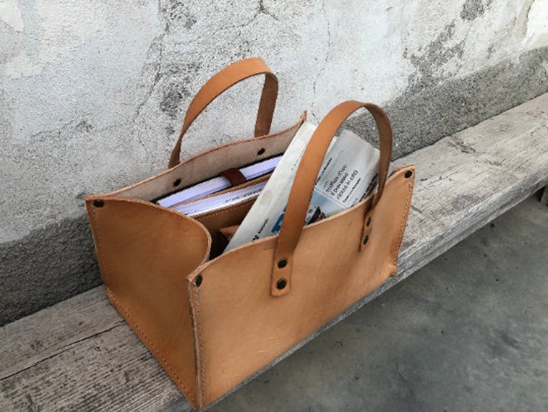 Tool Bag in Natural Leather With Brass Rivets Etsy