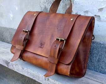 Porte-documents en cuir, avec boucles en bronze forgé, sac messager à utiliser tous les jours au travail et pendant votre temps libre