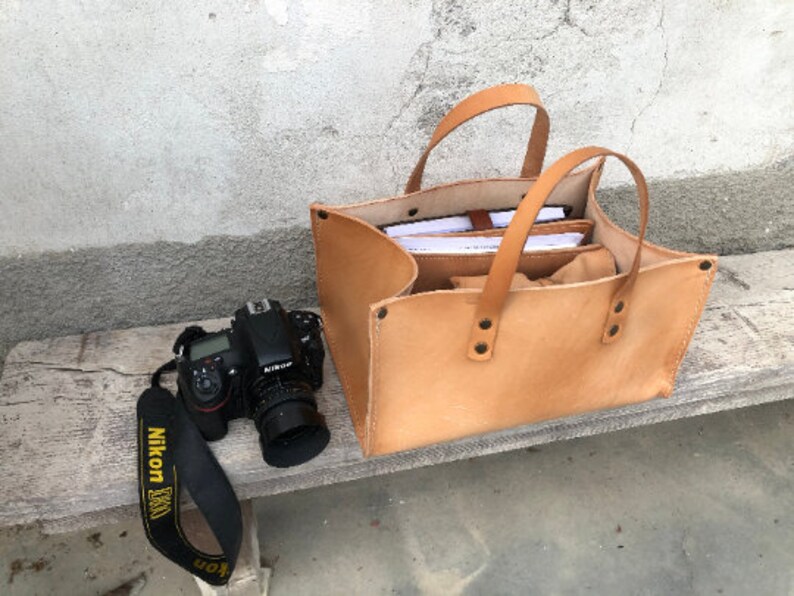 Tool Bag in Natural Leather With Brass Rivets Etsy