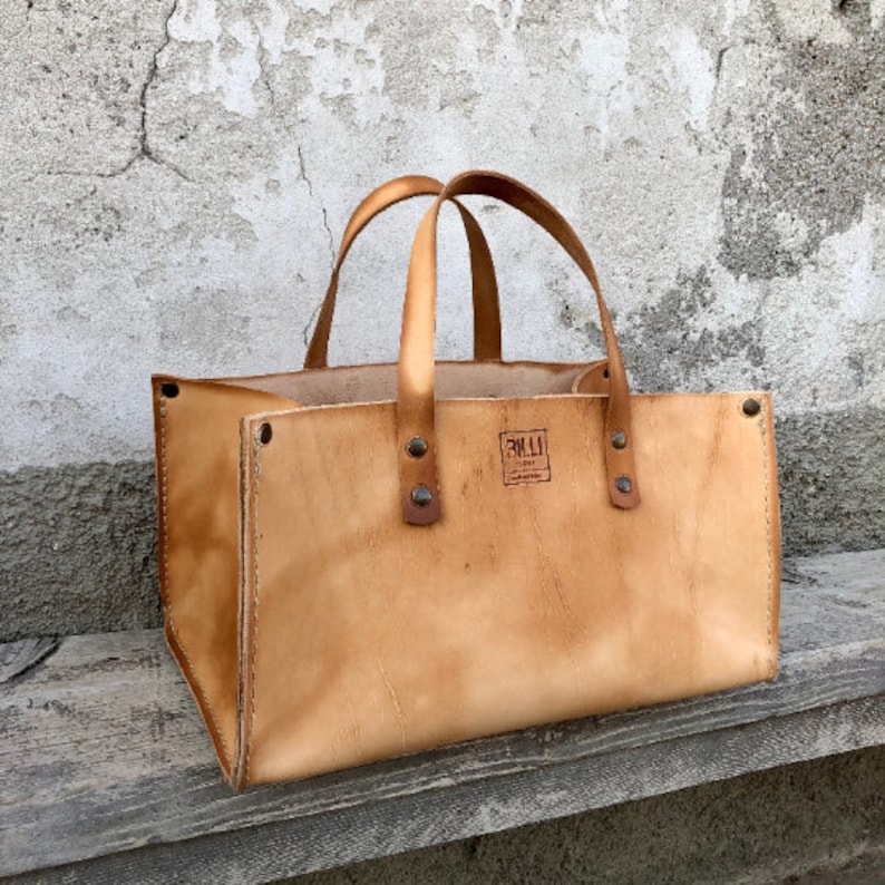 Tool Bag in Natural Leather With Brass Rivets Etsy