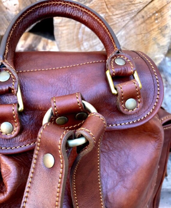 Leather Backpack With Side Pockets 