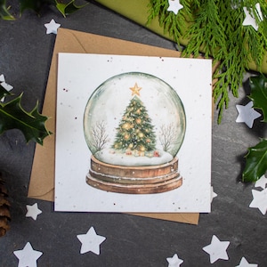 Plantable Christmas Card - Christmas Tree Snow Globe,  Plantable Seed Paper Card, Handmade Card, Flower Paper, Classic Christmas Card