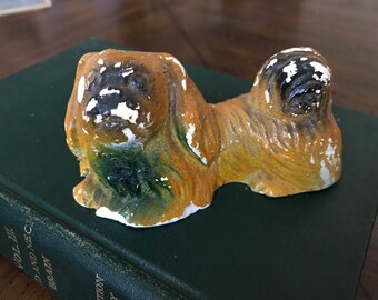 Vintage chippy Pekingese chalkware carnival prize