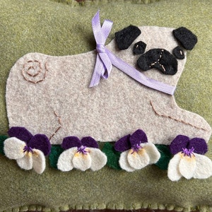 Made to order  Springtime Pug Accent Pillow Handmade 11”x8”