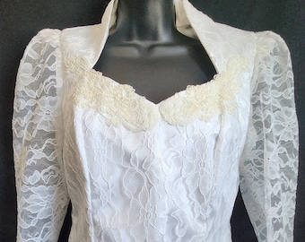 Lilia Smitty VINTAGE 1980's Cowgirl Wedding DRESS 2 piece White size S Satin and Lace