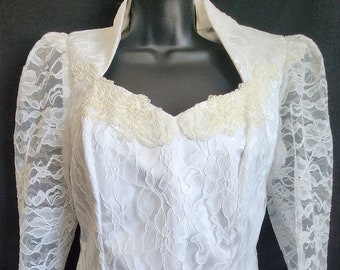 Lilia Smitty VINTAGE 1980's Cowgirl Wedding DRESS 2 piece White size S Satin and Lace