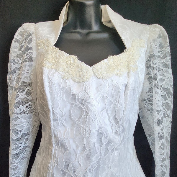 Lilia Smitty VINTAGE 1980er Cowgirl-Hochzeitskleid, 2-teilig, Weiß, Größe S, Satin und Spitze