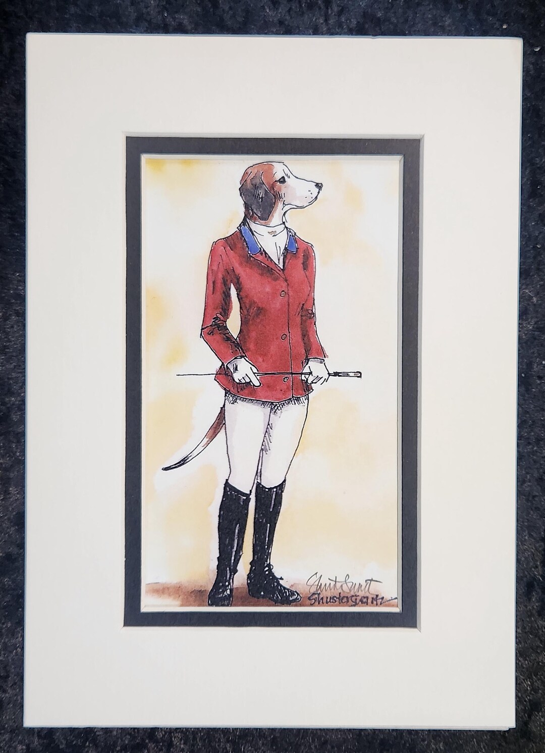 FOXHUNTING Art PRINT From Original Handcolored Print Matted 5 X 7 ...