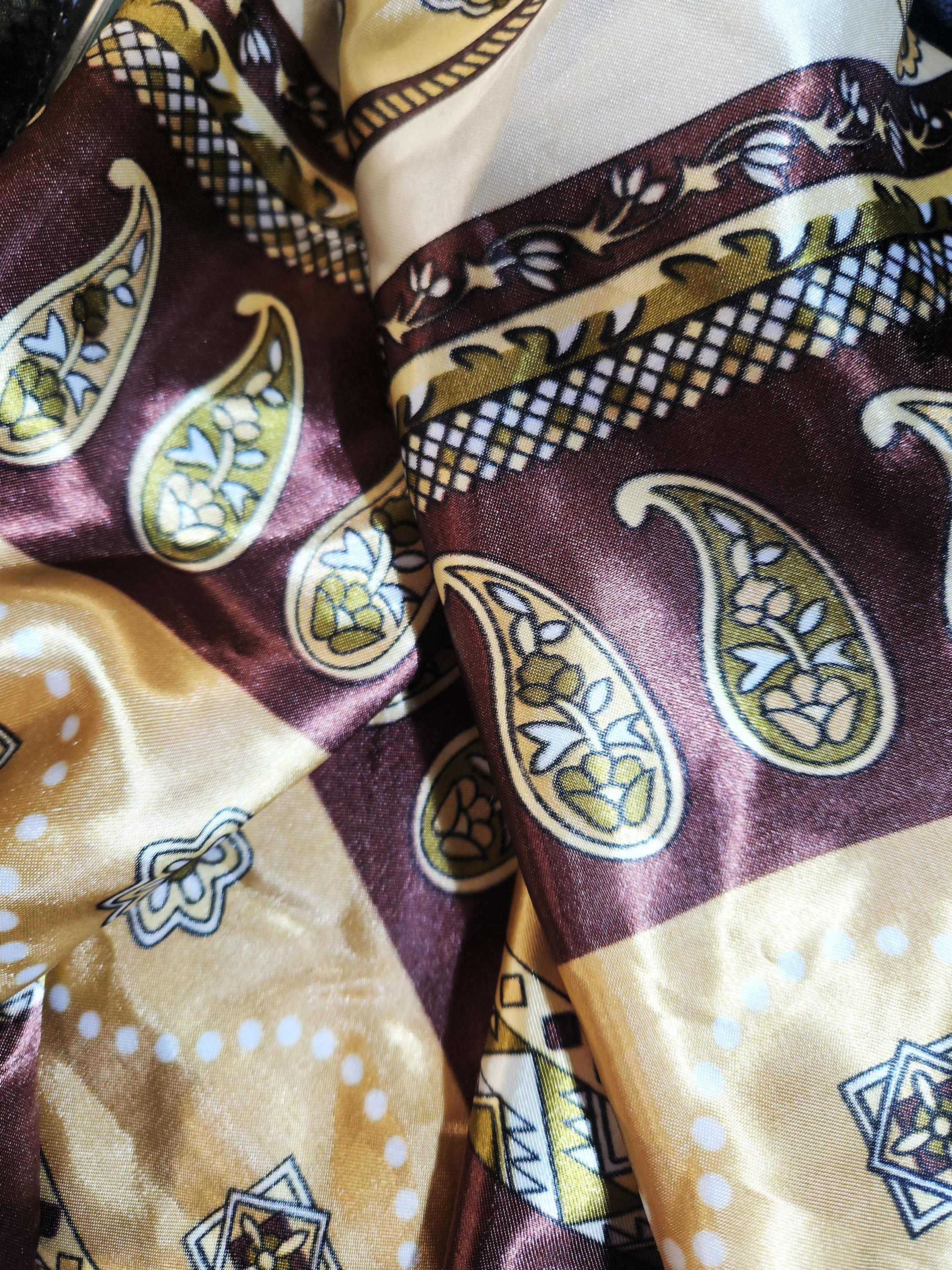 SCARF 36" Square Silky polyester GOLD Brown Ivory Casual Dress Equestrian Wild Rag