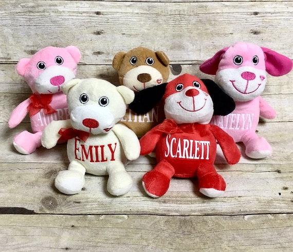 6 Personalized Valentine Plush Animals 