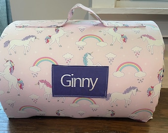 1.5 or 2 inch foam Personalized day care, sleep mat, kinder mat,  nap mat unicorn with purple  minky dot blanket