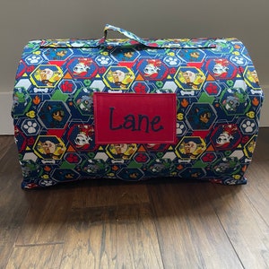 1.5 or 2 inch foam personalized day care kindergarten nap mat in Paw Patrol fabric with single layer fleece blanket.