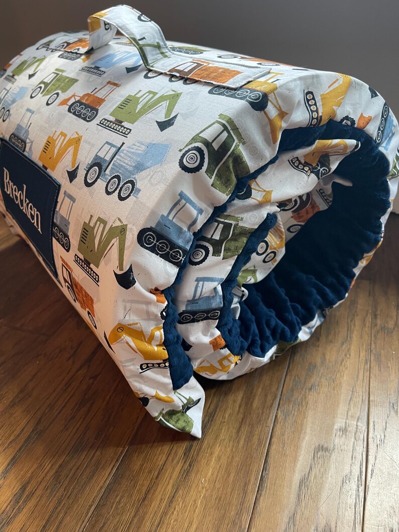 Construction Trucks Cars Nap Mat With Navyminky Dot Blanket - Etsy