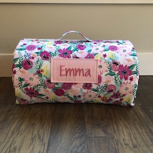 1.5 or 2 inch foam personalized day care kindergarten nap mat. Floral. With single layer fleece blanket