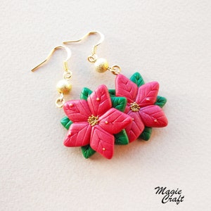 Poinsettia Christmas Earrings Handmade in Polymer Clay image 1