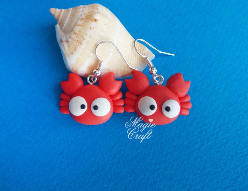 Crabs or Crab and Seashell Earrings Handmade in Polymer Clay Etsy