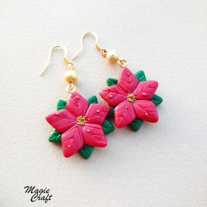 Poinsettia Christmas Earrings Handmade in Polymer Clay image 2