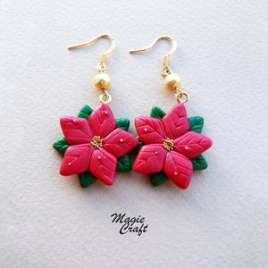 Poinsettia Christmas Earrings Handmade in Polymer Clay image 3