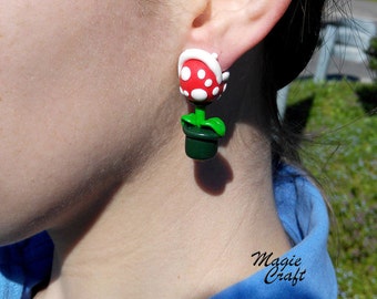 Super Mario Piranha Plant Earrings - Handmade in Polymer Clay