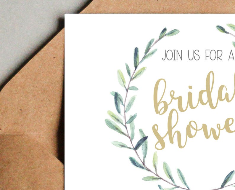 Laurel Leaf Wreath Natural DIGITAL Bridal Shower Invitation Customized Digital Download 5x7 Shower Invitation
