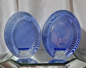 Spectacular pair of solid glass Mikasa White & Nautical Blue pinstriped glass photo frames--original labels--very chic, clean and stylish!