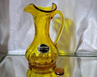 Sunshine, honey & daffodils! This sweet little pitcher (or vase) still sports the original label, Kanawha Hand Crafted Glassware, Dunbar, WV