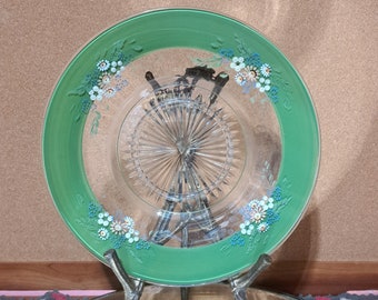 Pretty hand painted Depression Era dessert platter, more lime or spring green than photographed--useful, sweet and whimsical.