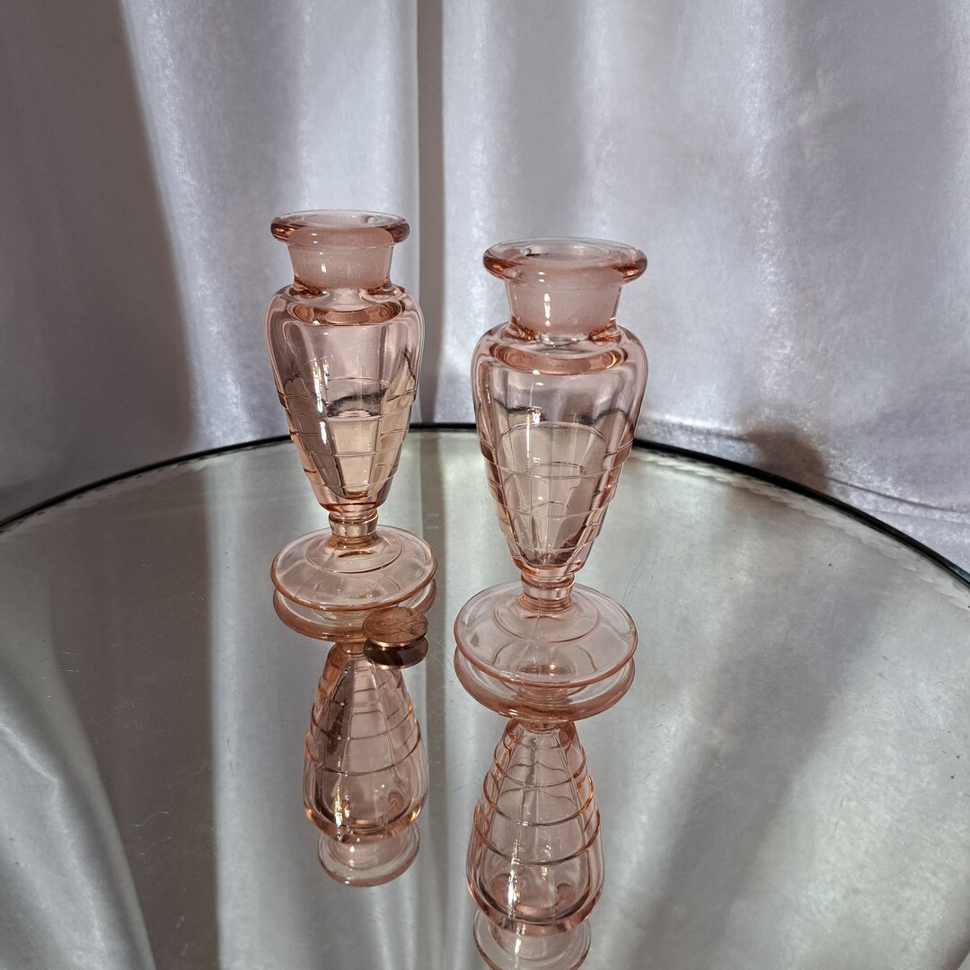 Pink Depression Glass Candle Holders for .75 Inch Candles in the