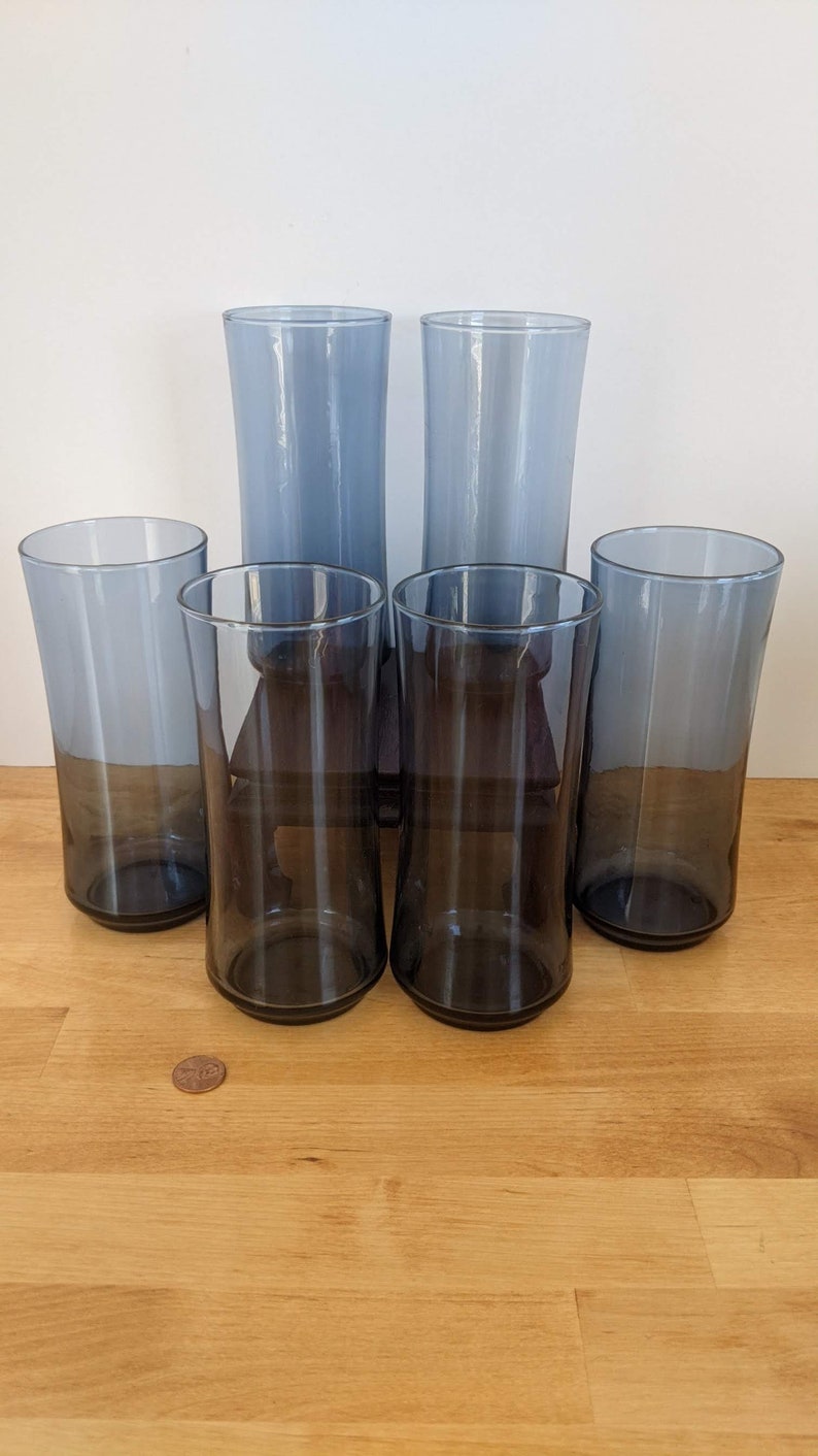 Six Blue Smoke, Bolero, tall glasses 16 ounce by Libbey, sexy 70s glassware in great conditionsuper pretty, super usable, SUPER image 8