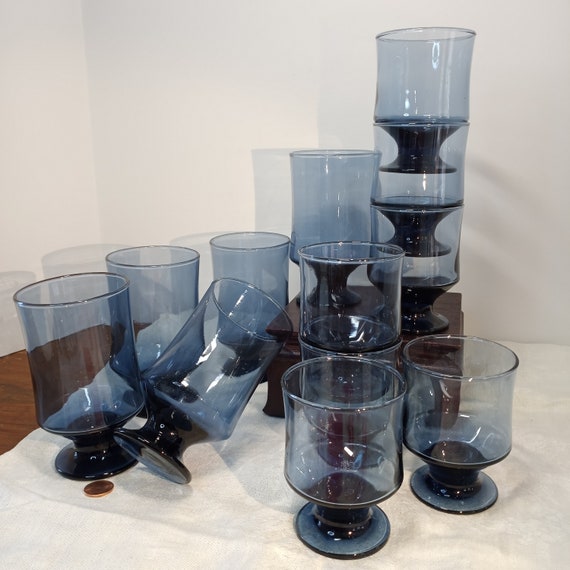 Twelve Moody Blue Drinking Glasses Great for the Kitchen or 