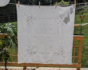 Glamorous, finely woven and embroidered formal Victorian Tea Table Cloth...very pretty and pure.