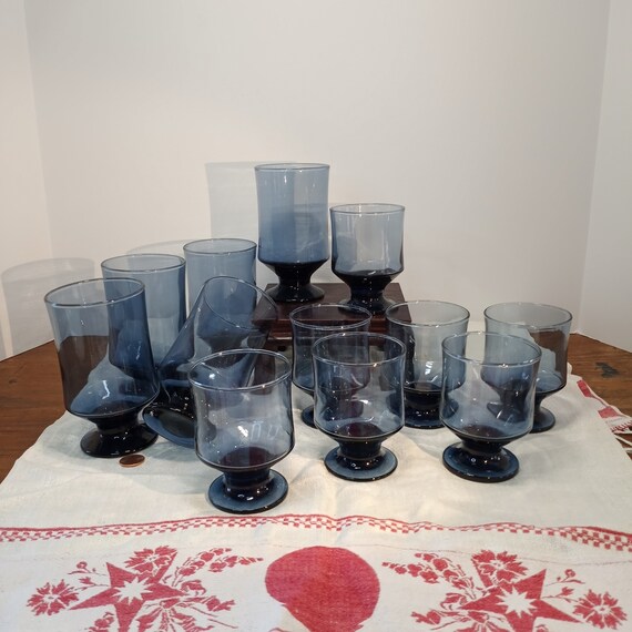 Twelve Moody Blue Drinking Glasses Great for the Kitchen or 