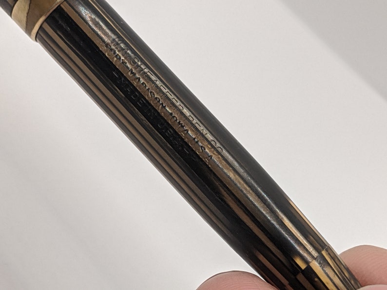 beautiful pen referred to as the Peacemaker in planked and opalecent shades of brown and amber. 1935 Sheaffer 1000 Fountain Pen