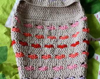 Crochet pattern for hooded baby or newborn cocoon, pod or sleep sack with hearts