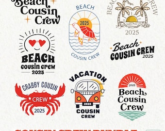 Beach Cousin Crew SVG Bundle for Family Reunion Vacation Matching shirts - 8 SVG PNG Designs! Crabby Cousins, Vacation Cousins, Sun Emoji