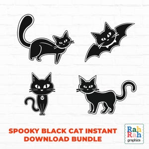 Atomic Cat Retro Halloween Clipart Bundle - Mid Century Modern, MCM, Vintage 1950s, Spooky Season - SVG PNG, Wall Art