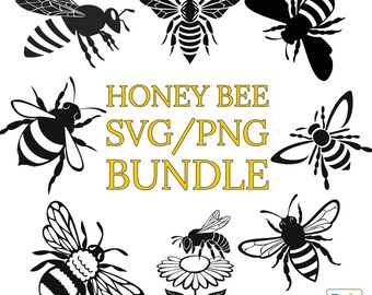Honey Bee SVG & PNG Bundle for gifts, Unique Bumblebee Clipart, 8 Bee Cut Files for Cricut, Silhouette Vector Image Cut Files, Printable