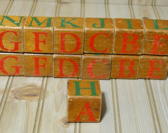 Vintage Wooden ABC Alphabet Letter Blocks  Craft Supplies Children's Kid's Toy