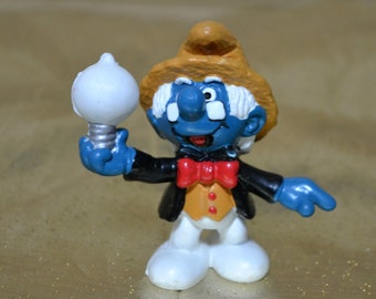 Vintage Thomas Edison Smurf Historical 1984 Schleich Hong Kong 20504 1980s Kids Toy Collectible