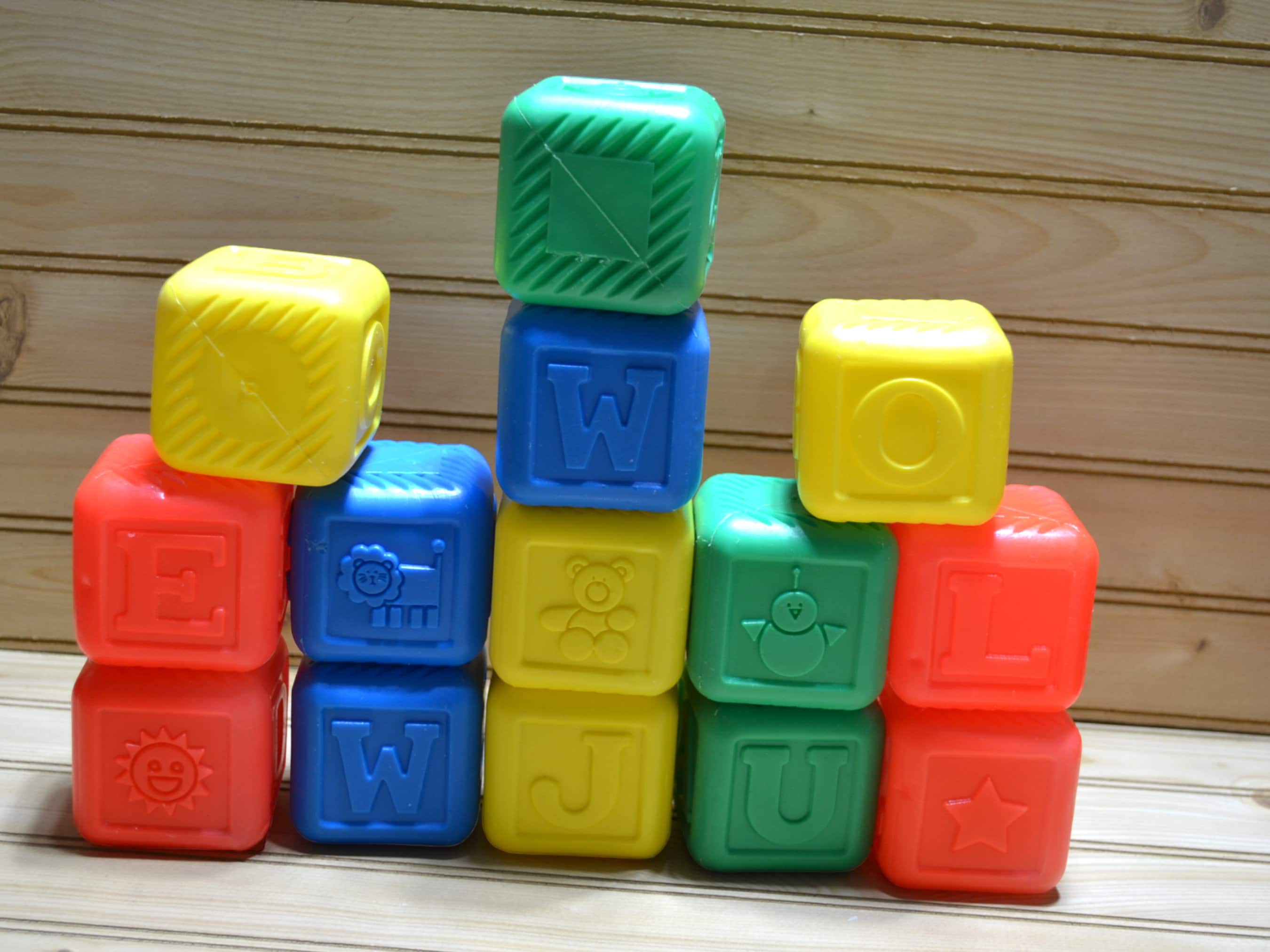 Vintage Plastic Hollow Alphabet Blocks Animals Shapes Set of