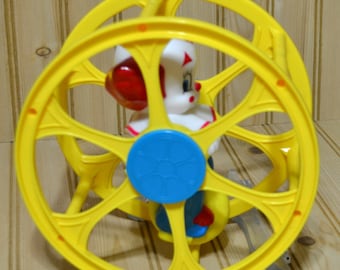 Vintage Bozo The Clown Rolling Wheel Baby Toddler Floor Toy Plastic 1960s LHPC Larry Harmon Picture Corp