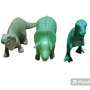 Vintage Plastic Dinosaurs Brontosaurus Tyrannosaurus Rex Triceratops Set of 3 Collectible Toys