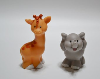 Vintage 1990s Fisher price Little People Giraffe and Elephant Zoo Animals Noah's Ark Safari Collectible Toys