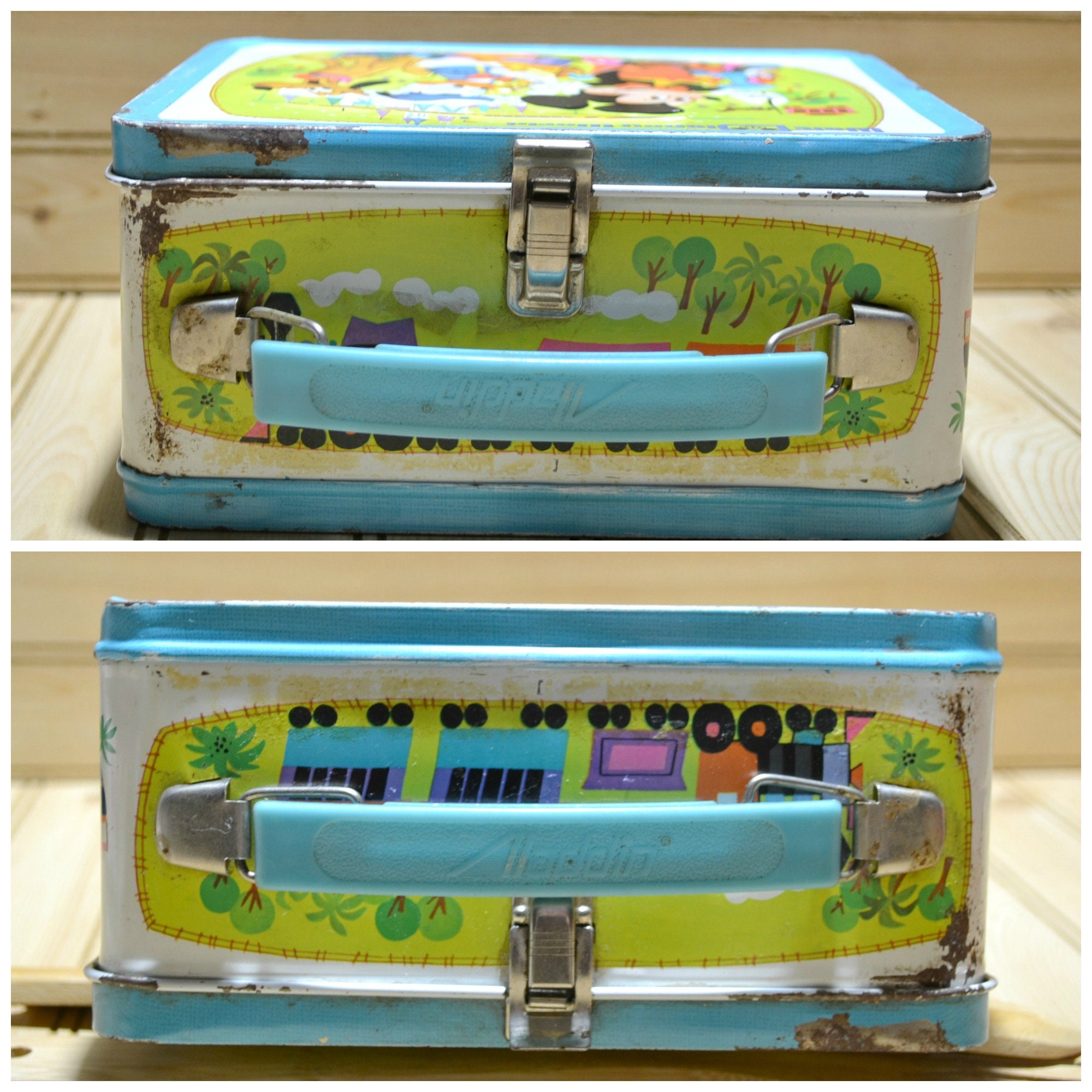 Vintage Walt Disney World Metal Lunch Box Aladdin 1970s Mickey