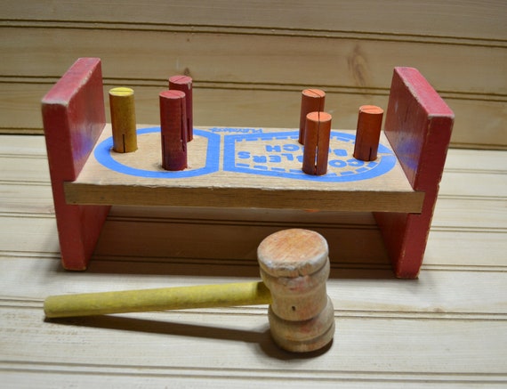 Vintage Playskool Wooden Cobblers Bench Toy Complete 1960s