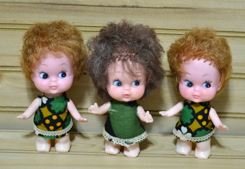 Vintage Plastic Big Head Dolls Vinyl Head Rooted Hair Set of 3 Etsy